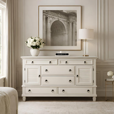 Winchester Farmhouse Six Drawer Dresser w/Doors - White