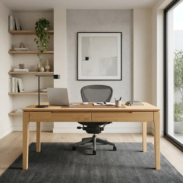 June 60" Writing Desk w/Drawers - Light Oak