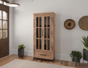 Parota Glass Door & Drawer Cabinet - Natural Brown
