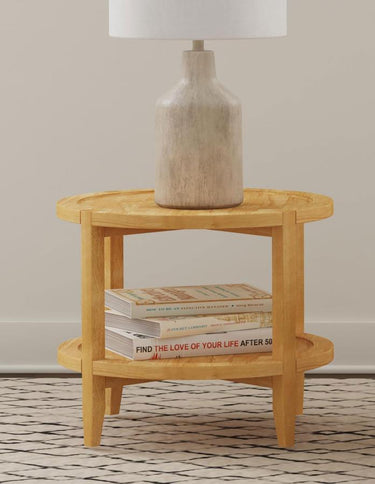 Camillo Round Solid Wood End Table - Maple Brown