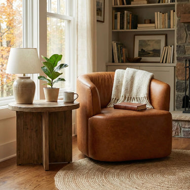 Fireside Genuine Leather Swivel Chair - Buffalo