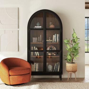 Santiago Arched Glass Door Cabinet - Espresso