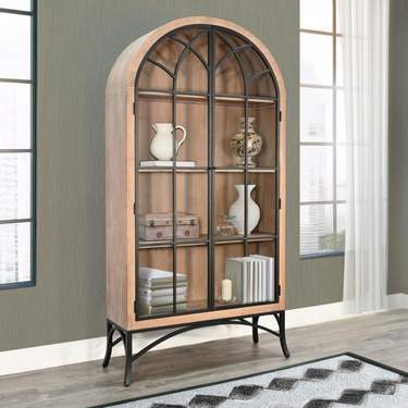 Sunny Designs Ella Arched Glass Door Cabinet - Oak