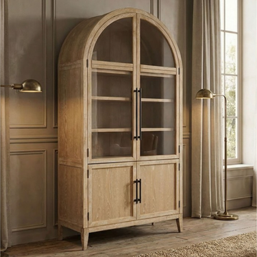 Minster Arched Glass Door Cabinet - Natural