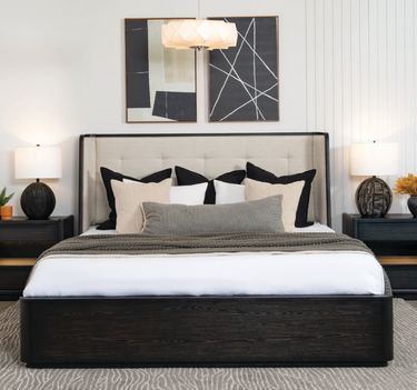 Leandro Wingback Upholstered Bed - Burnished Black